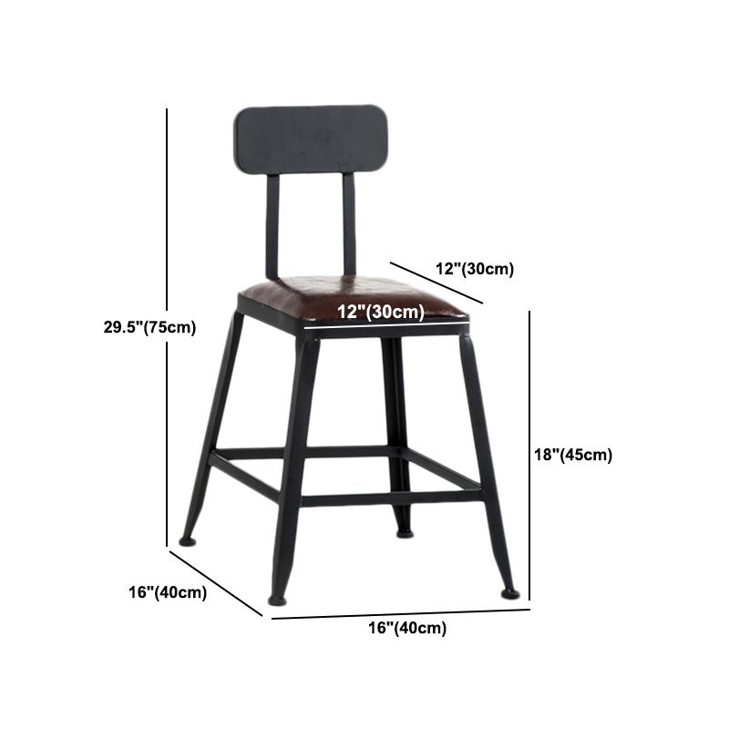 Industrial Style Armless Counter Stool Iron Cafe Bar Stool with Leather Cushion and Pedal