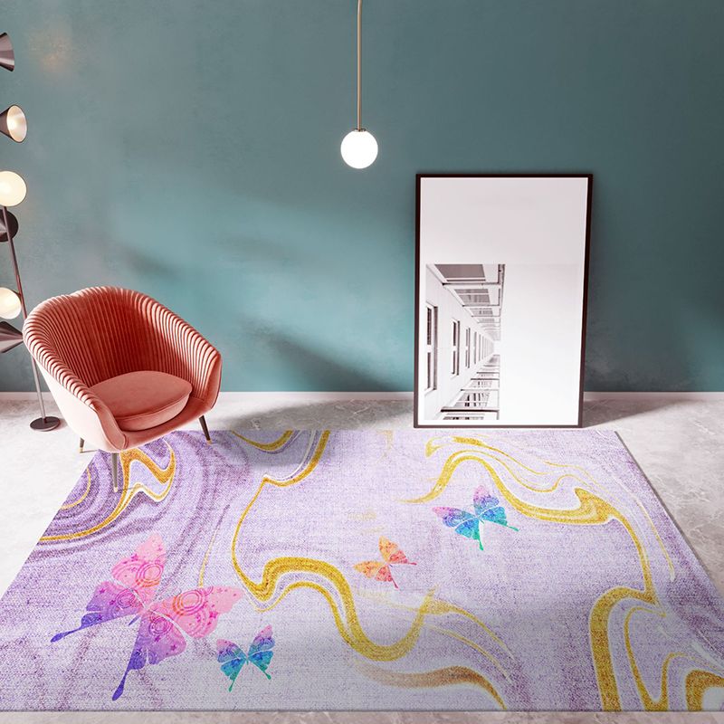 Light Navy Modern Rug Polyester Graphic Indoor Rug Non-Slip Backing Rug for Home Decor