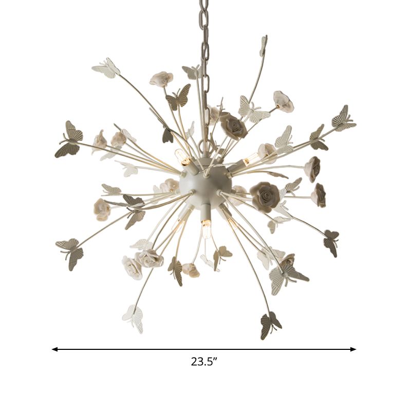 Metal Flower Chandelier Lamp Minimalism LED White-Silver Pendant Lighting Fixture with Adjustable Chain