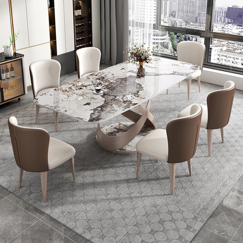 Metal Traditional Luxury Rectangle Dining Table Sintered Stone Table with Pedestal Base