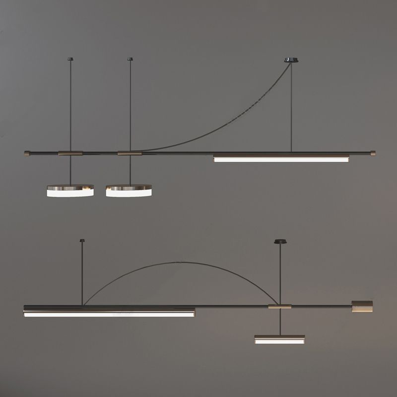 Post Modern Kitchen Island Fixture LED Metal Ceiling Pendant in Black & Gold Finish