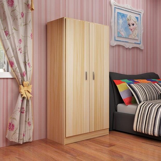 Bedroom Hinged Door Storage Cabinet Manufactured Wood Modern Cabinet with Garment Rod