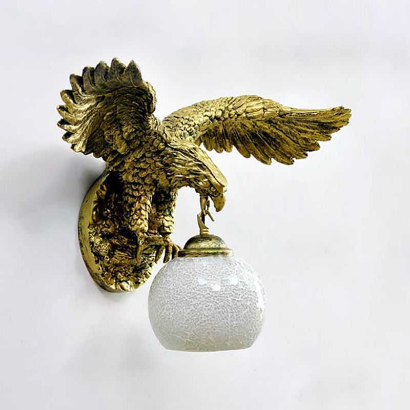 Globe Wall Mounted Lighting Mediterranean White/Beige/Red Glass 1 Light Brass Sconce Light for Outdoor