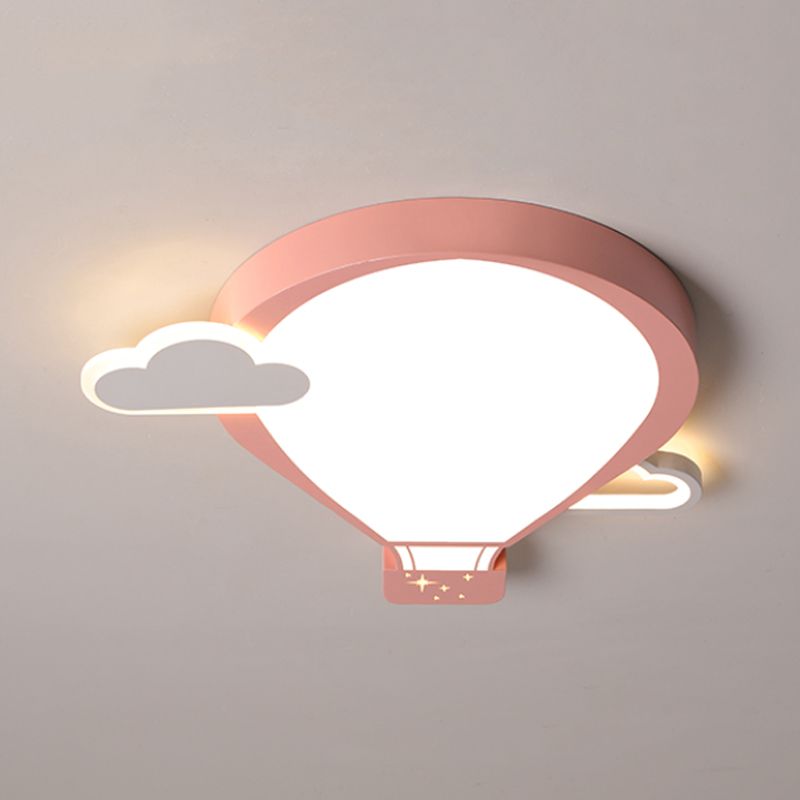 Hot Air Balloon Ceiling Lighting Cartoon Acrylic Pink/Blue LED Flush Mount Lamp in Warm/White Light for Nursery
