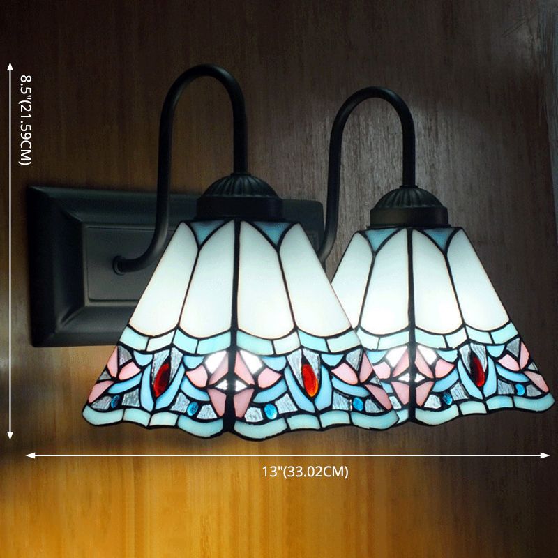 Mediterranean Style Vanity Wall Light Metal Arm Tiffany Vanity Light for Corridor Bathroom