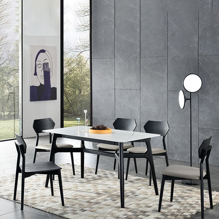 Modern 1/3/4/5/6 Pieces Dinette Set Rectangle White Stone and Wood Dining Set