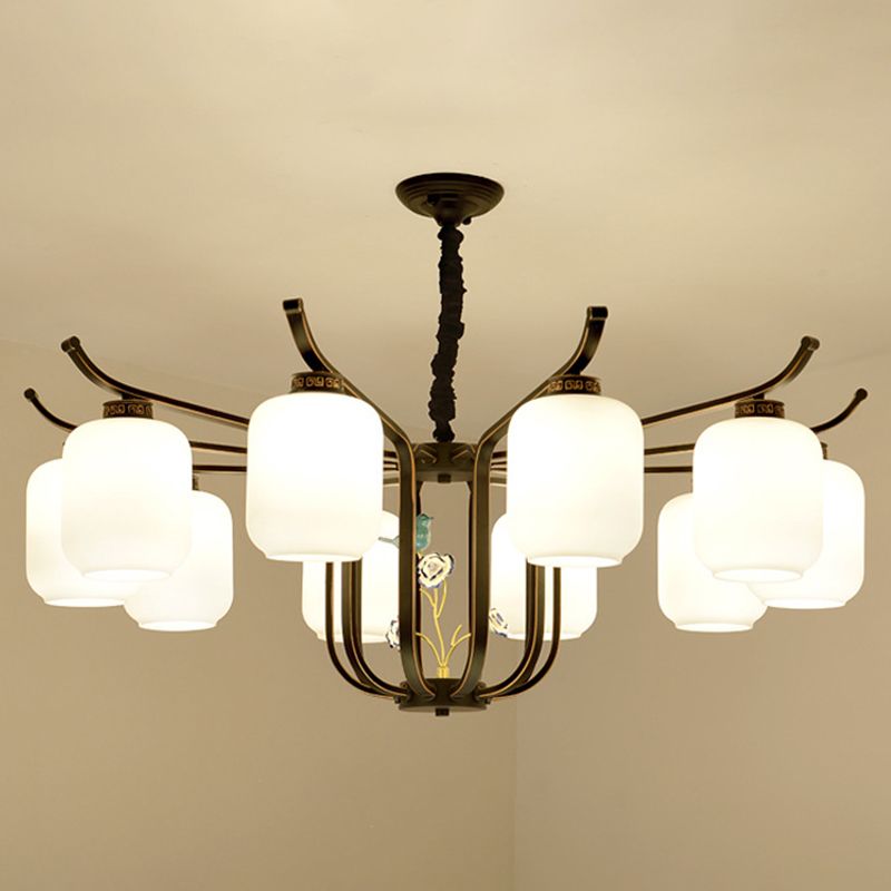 Cylindre lustre pendentif léger en verre de lait de style contemporain luminaires suspendus pour le salon