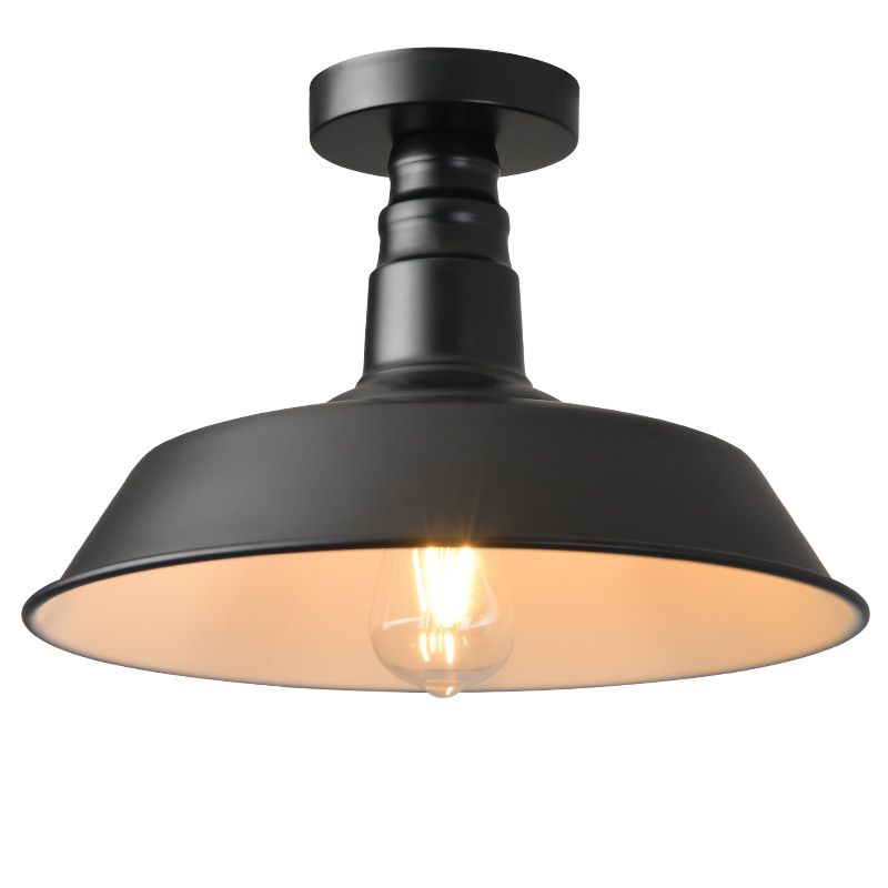 Black Antique Flush Mount Ceiling Light 1-Light Warehouse Semi-Flush Mount Ceiling Fixture