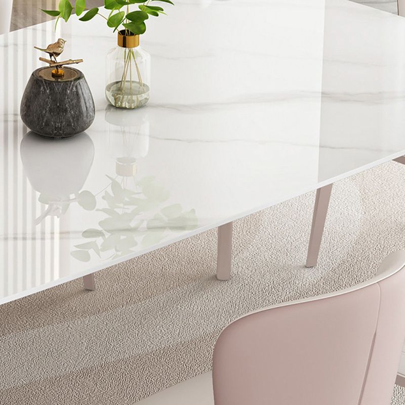 Glam Dinner Table Stone Rectangle Dining Room Table in White