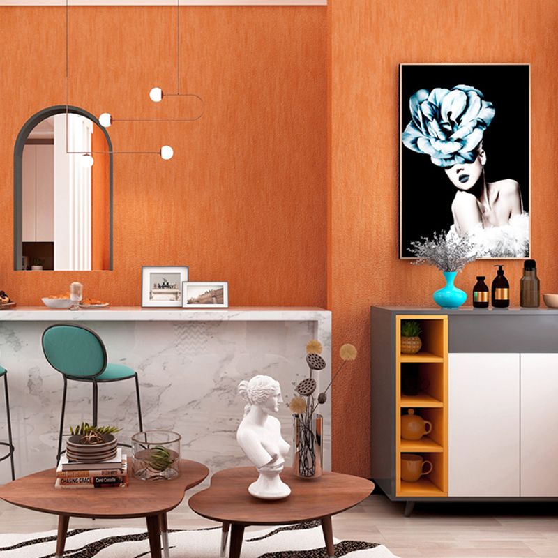 Nordic Plain Wallpaper for Dining Room 31' L x 20.5" W Wall Covering in Orange, Non-Pasted