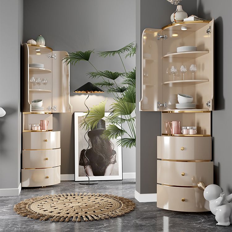 Scandinavian Bombe Accent Cabinet Solid Wood Side Cabinet in White