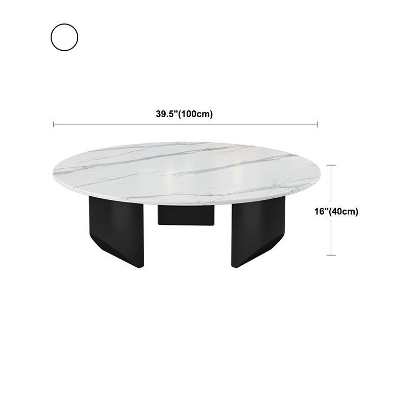 Stone Top Coffee Table with 3 Metal Legs 15.75 Inch High for Living Room