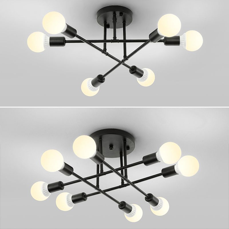 Lineaire Plafond Verlichting Retro Industrieel Ijzer Blootgesteld Lamp Semi Flush Mount Verlichting voor Living Room