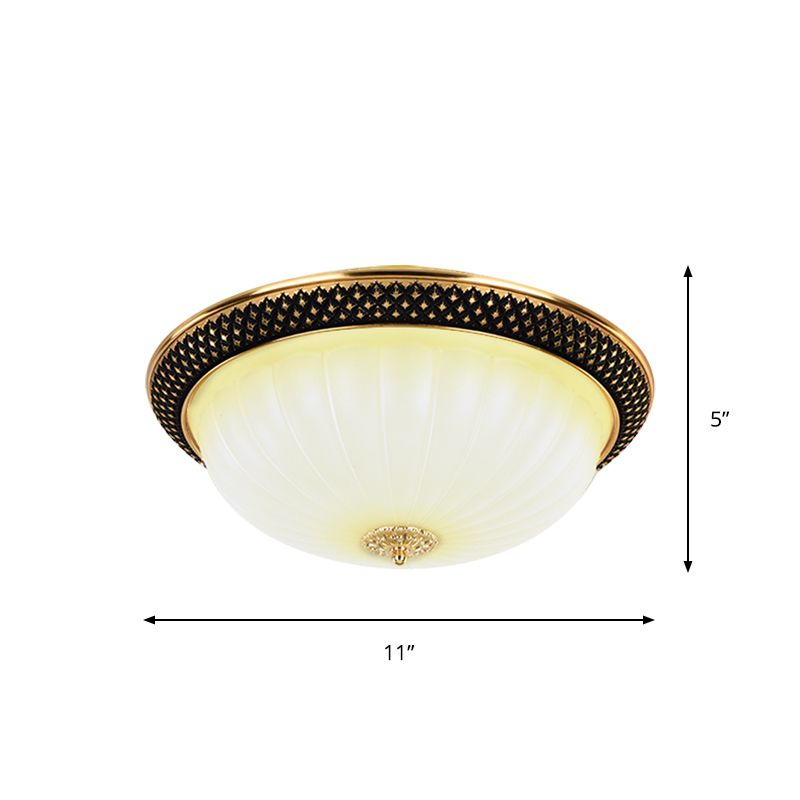 Semi-Orb Gang Inbouw Vintage Gecanneleerd Opaalglas Zwart en Goud LED Plafondverlichting, 11"/15" Breedte