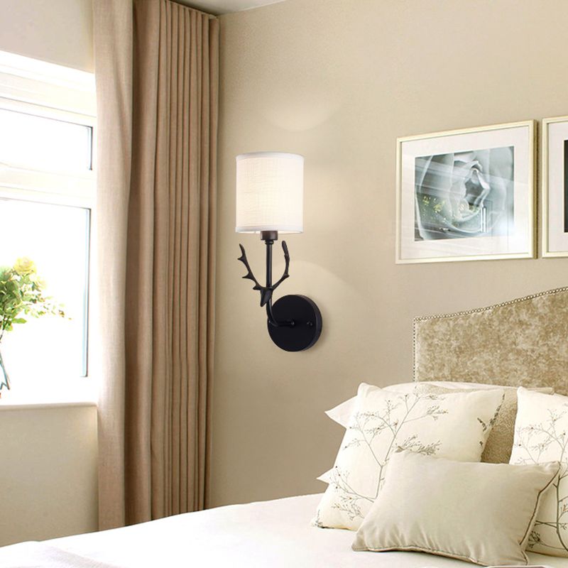 Modern Style Cylinder Shape Wall Light Fabric 1 Light Sconces for Bedroom