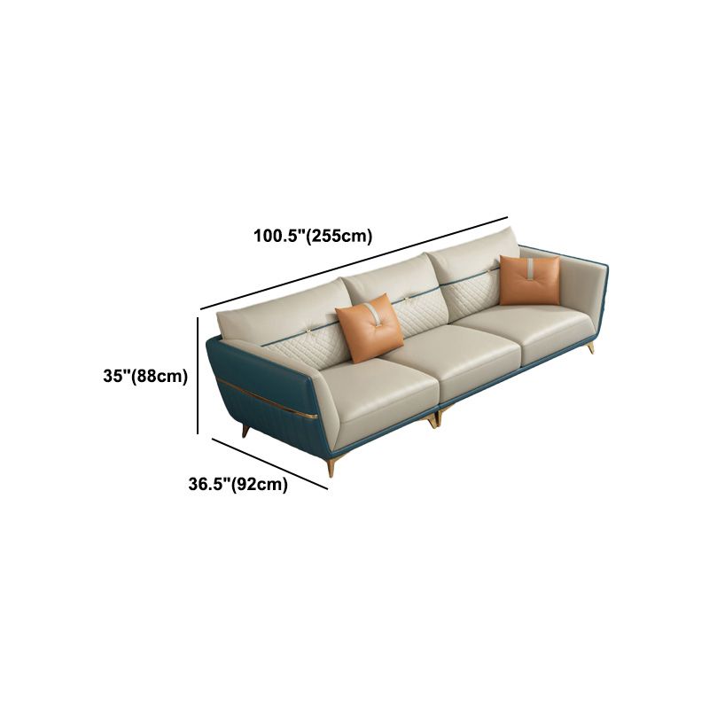 Contemporary Stain-Resistant Genuine Leather Square Arm Sofa & Chaise