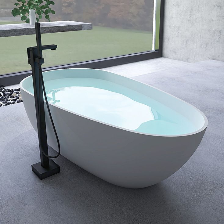Soaking Stand Alone Tub with Drain Bathroom White Stone Bathtub