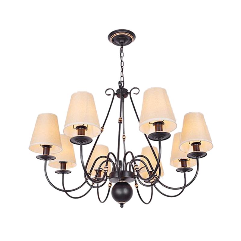 Flaxen 8 Lights Chandelier Light Fixture Traditional Fabric Cone Pendant Lamp with Scrolled Arm