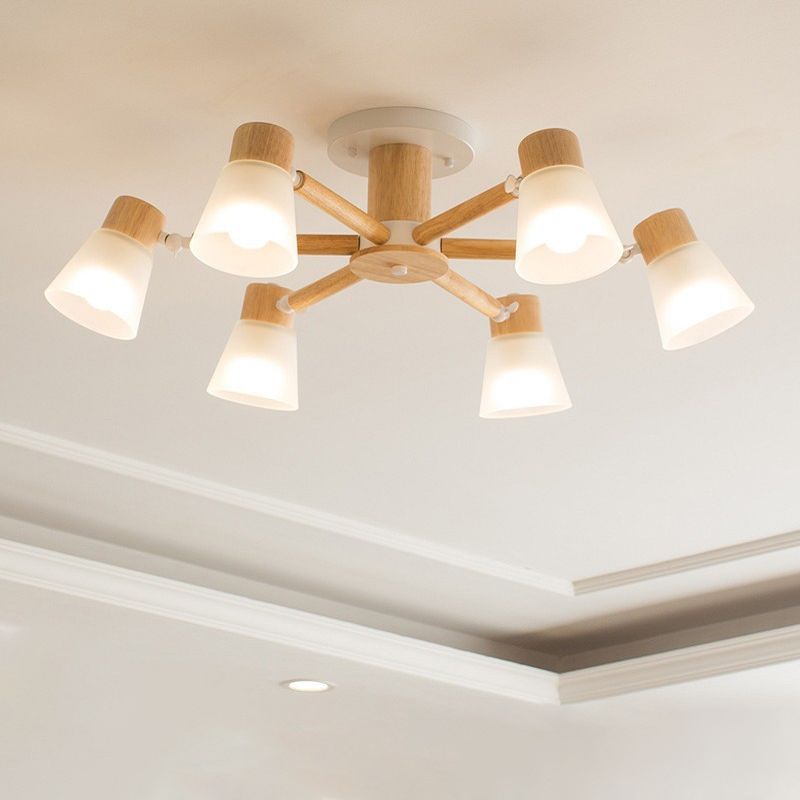 Nordic Ceiling Lighting Radial Semi Flush Mount with Wood for Living Room