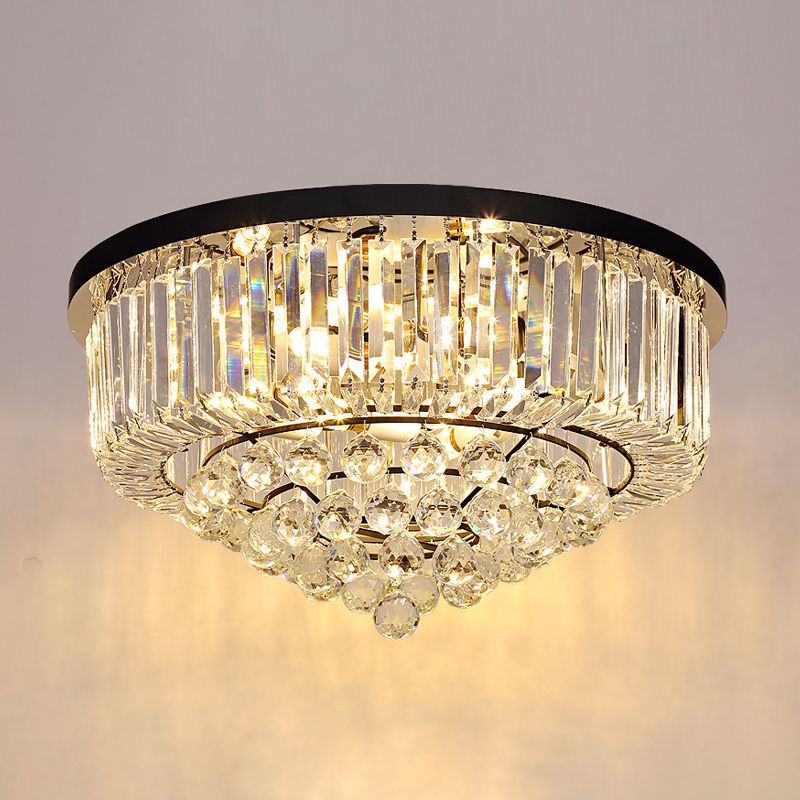 Minimalist Cone Shape Flush Light Clear Cut Crystal Bedroom Ceiling Mount Light in Black