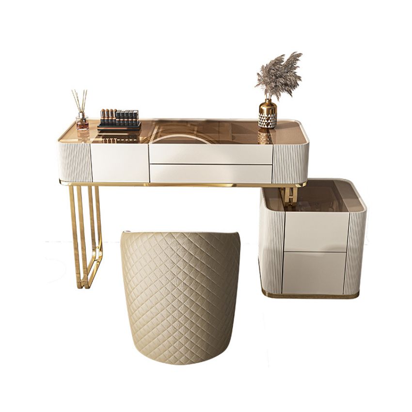 Glam White Bedroom Lighted Mirror Solid Wood With Drawer Makeup Vanity Set