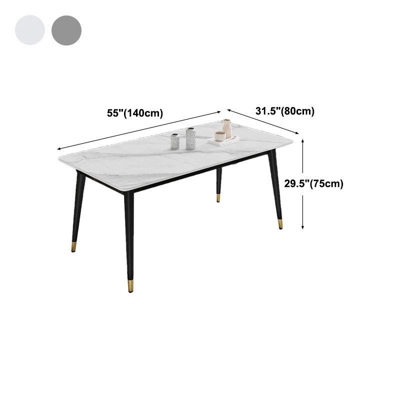 Metal Tripod Base Dining Table Modern Rectangle Stone Dining table in White