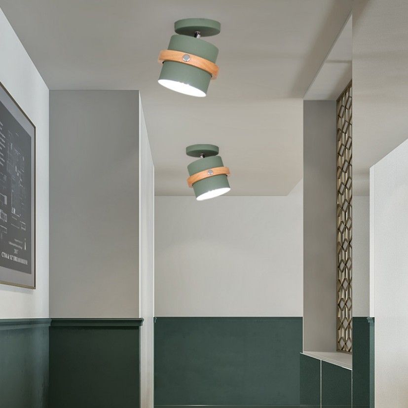 1 - Light Metal Shade Semi Flush Monte Lighting Nordic Modern Style Wood Massimale Luce per Hallway