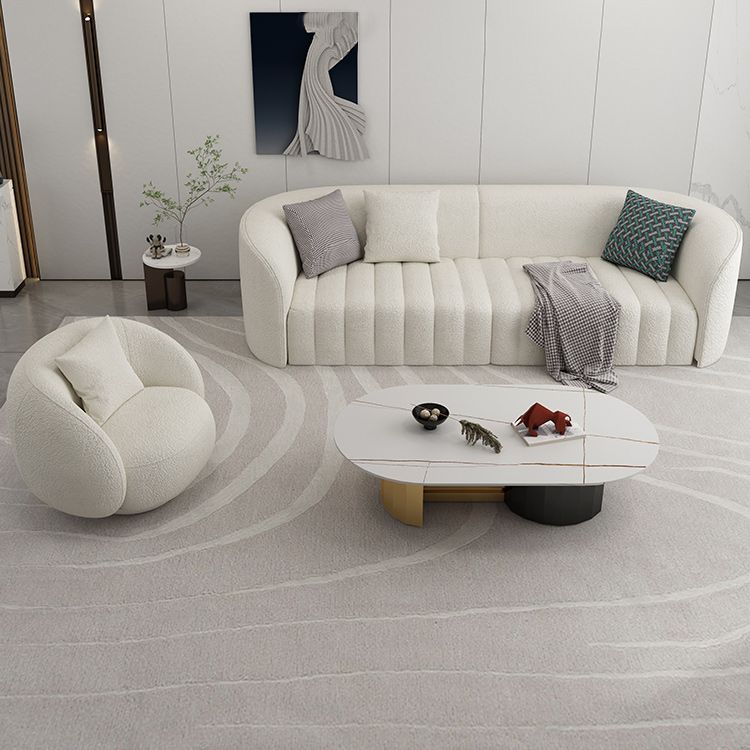 White Wool Curved Sofa Modern Sloped Arm Sofa for Living Room