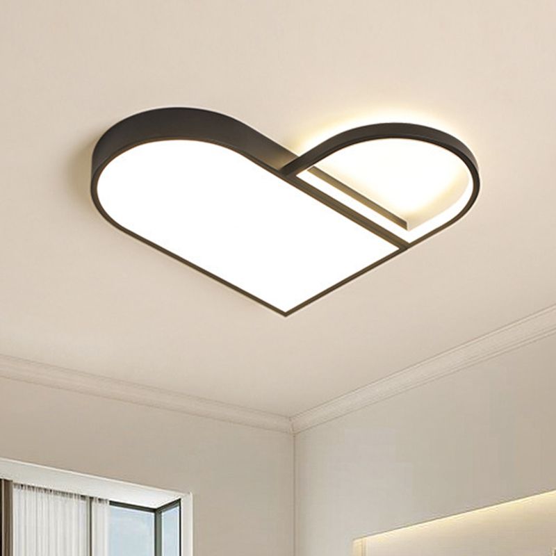 LED Bedroom Flush Mount Modern White/Black Flush Lighting with Love Heart Shape Metal Shade, 19.5"/23.5" Width