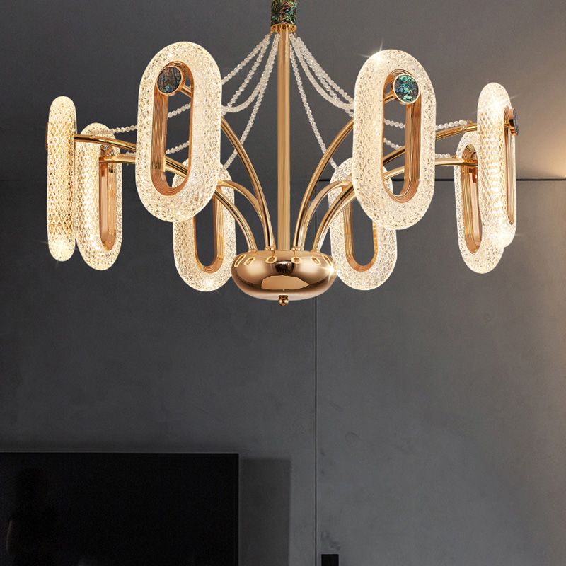 Postmodern LED Chandelier Oval Shape Suspension Lamp with Crystal Beads