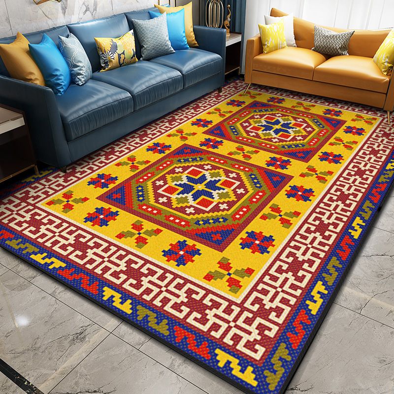 Multi Color Geometric Rug Synthetics Moroccan Carpet Stain Resistant Machine Washable Anti-Slip Rug for Living Room