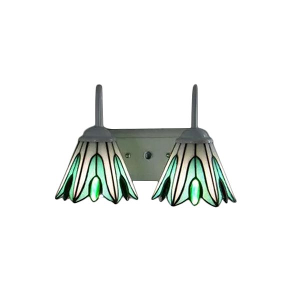 2 Lights Flower Wall Mounted Light Tiffany Green Glass Sconce Light Fixture for Living Room