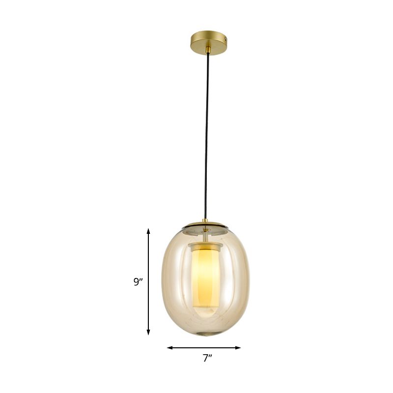 Kit de lámpara colgante ovalada de vidrio transparente contemporáneo 7 "/8.5" de ancho 1 cabeza de oro Luz de oro para comedor