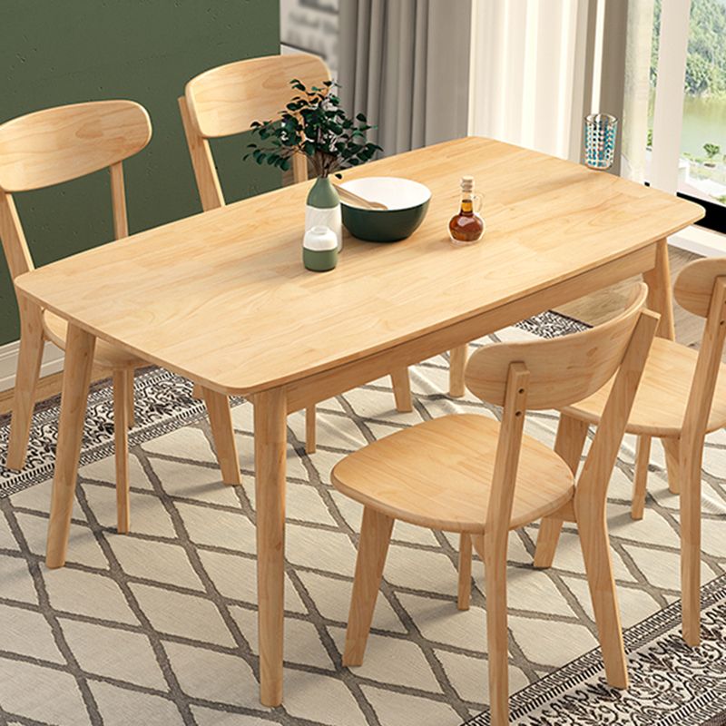 Modern Rubberwood Solid Wood Dining Table Brown Rectangle Table with 4 Legs for Home