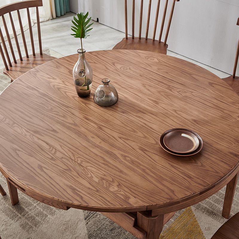 Modern Style Brown Dining Table Round Solid Wood Dining Table with 4 Legs for Living Room