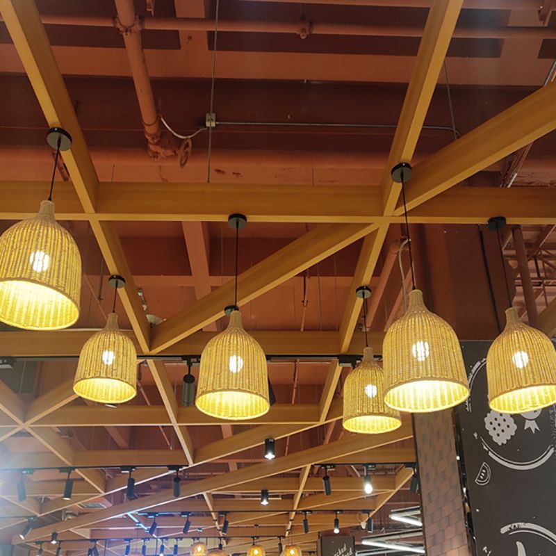 Rattan Shape Hanging Light Modern Minimalist Pendent Lighting Fixture for Dining Room