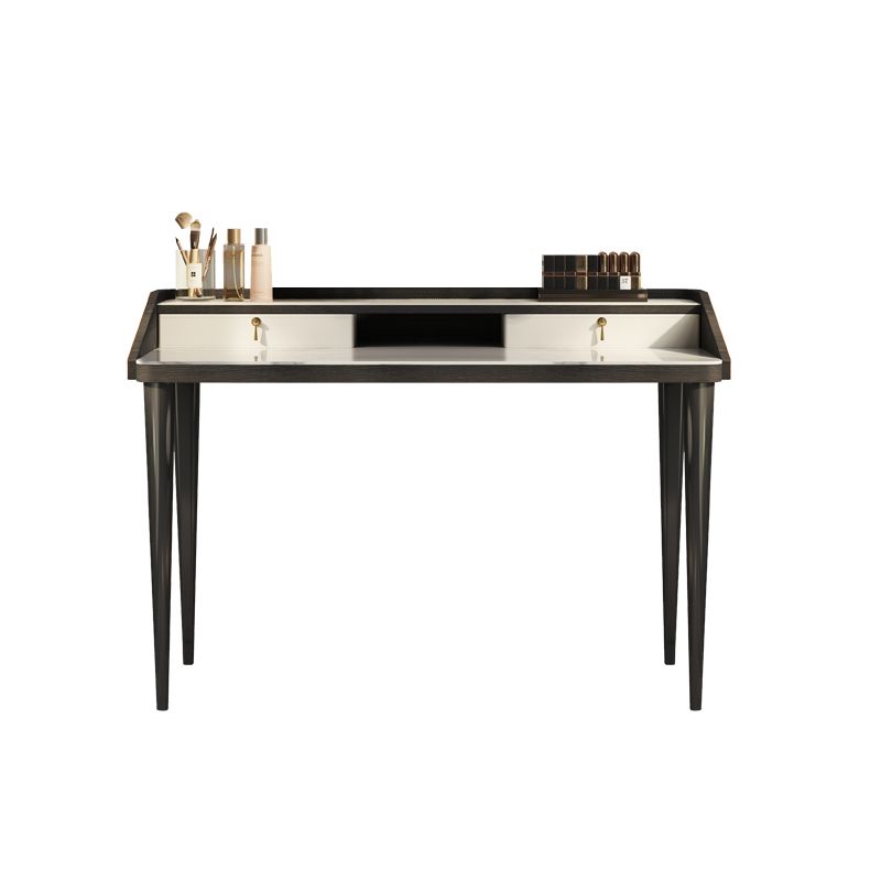 Stone Top Double Drawers Straight Feet Dresser Black Vanity Desk