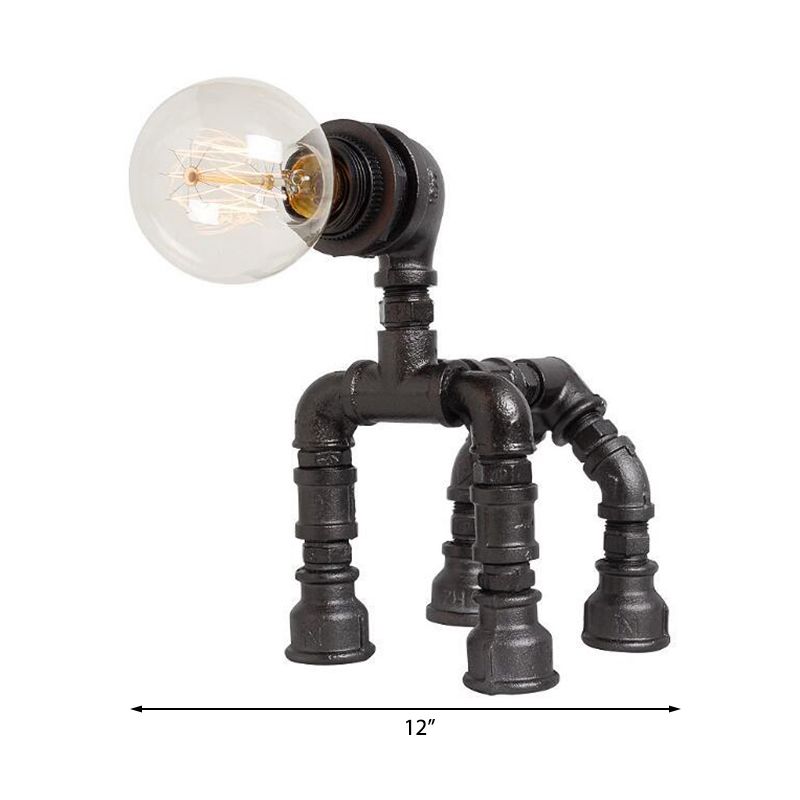 1 Bulb Water Pipe Table Lighting with Dog Design Steampunk Black/Bronze Metallic Table Lamp for Children Bedroom