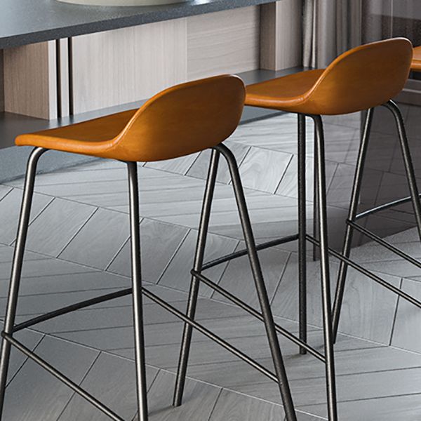 Contemporary Faux Leather Bucket Bar Stools with Black Metal Base
