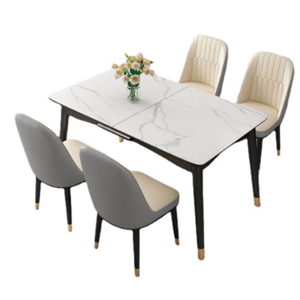 Contemporary Rectangle Dinette Set Sintered Stone Top Dining Table Furniture with Removable Leaf