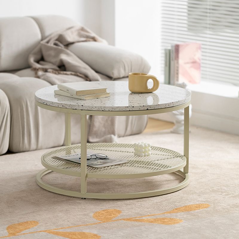 16"H Contemporary Coffee Table White Coffee Cocktail Table with Storage