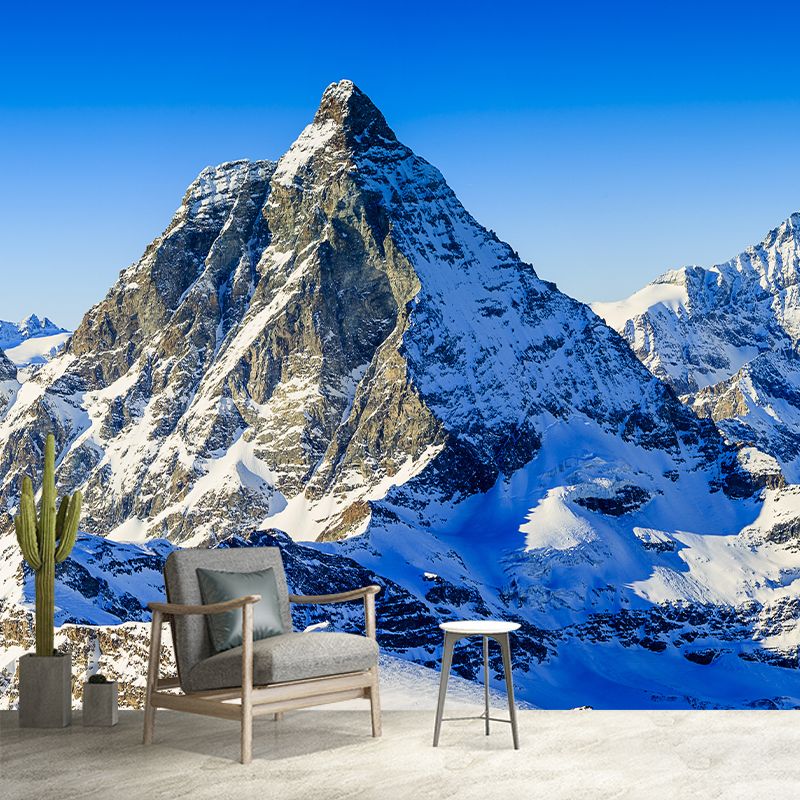 Snowy Rock Mountain Wallpaper Murals Contemporary Washable Living Room Wall Covering, Custom Print