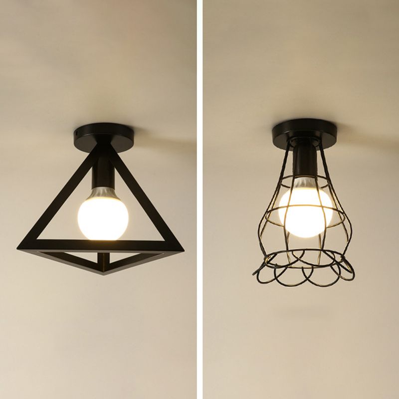 Industrial Creative Ceiling Fixture Wrought Iron Geometric Flush Mount for Corridor