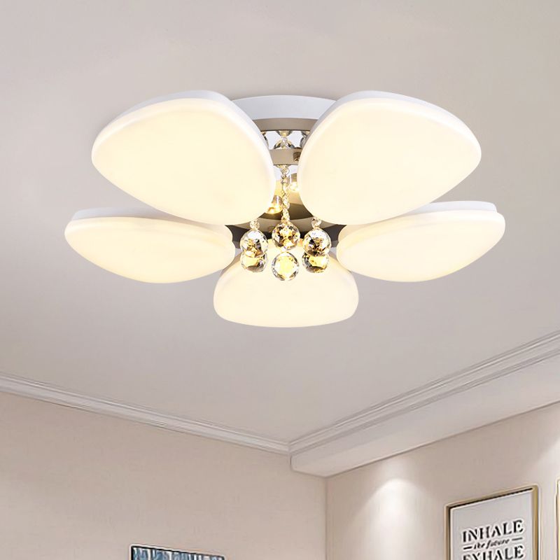 LED Acrylic Flush Mount Lighting Modernism White Blossom Living Room Ceiling Light with Crystal Ball