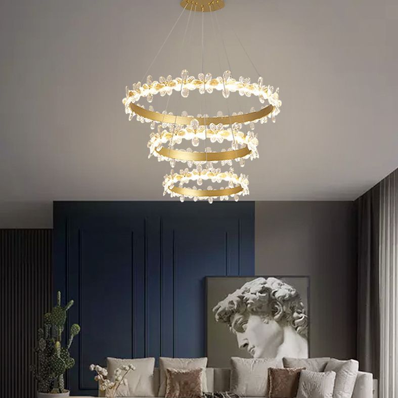 Lámpara circular de la escalera flores cristal