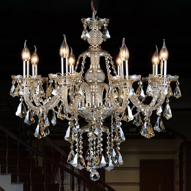 Crystal Strand Chandelier Lighting Antiqued Candelabrum Dining Room Hanging Light Fixture