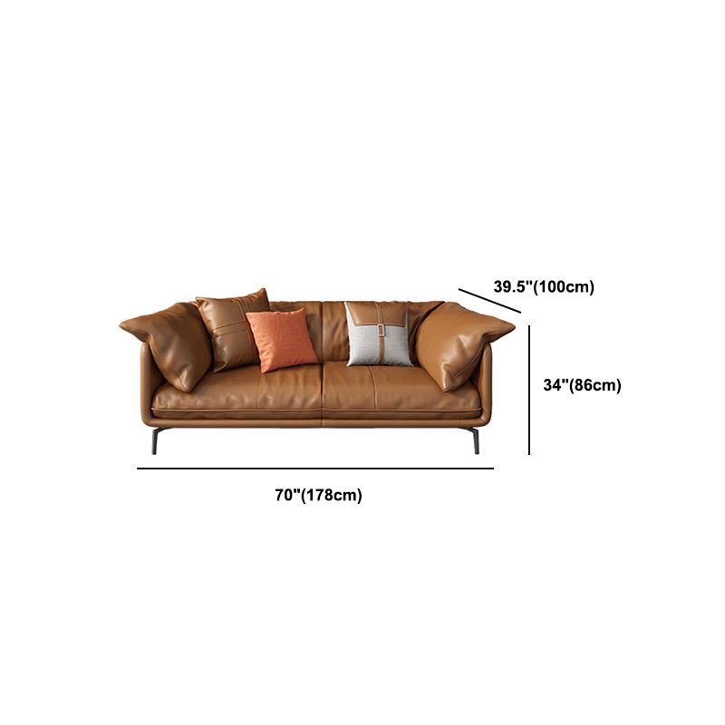 Pillow Top Arm Sofa Faux Leather Down Fill Cushions Sofa in Orange