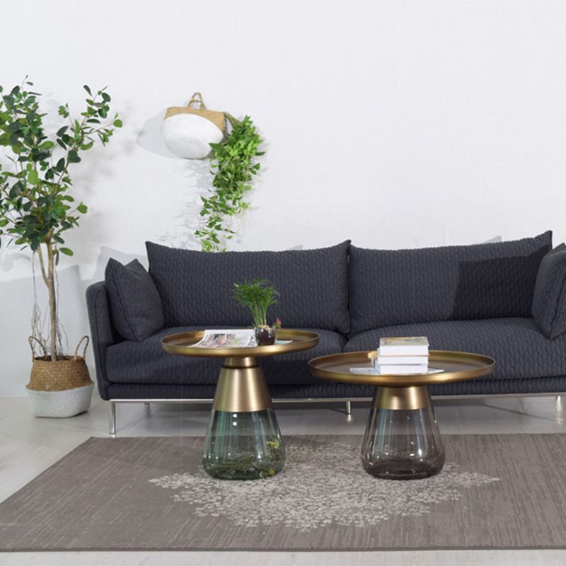 Modern Style Black/gold Metal Countertop Glass Base Green/grey Round Side Table