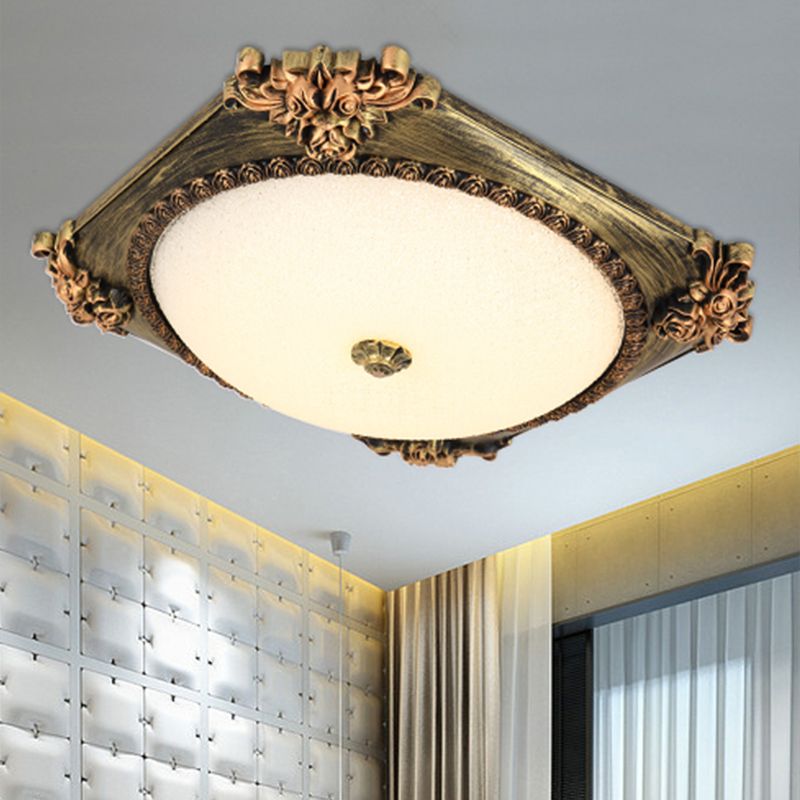 Luminaire encastré en verre givré, bronze/cuivre, carré, LED, plafond de campagne, avec abat-jour rond