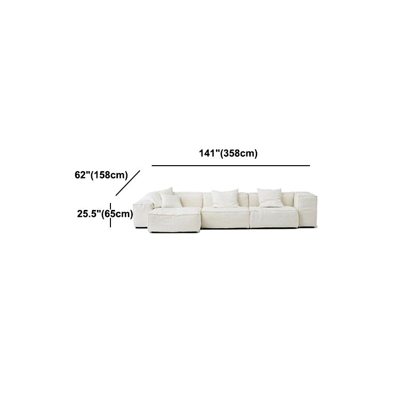 Cotton Blend Square Arm Sectional Sofa 25.6"High Cushion Back Sofa,White